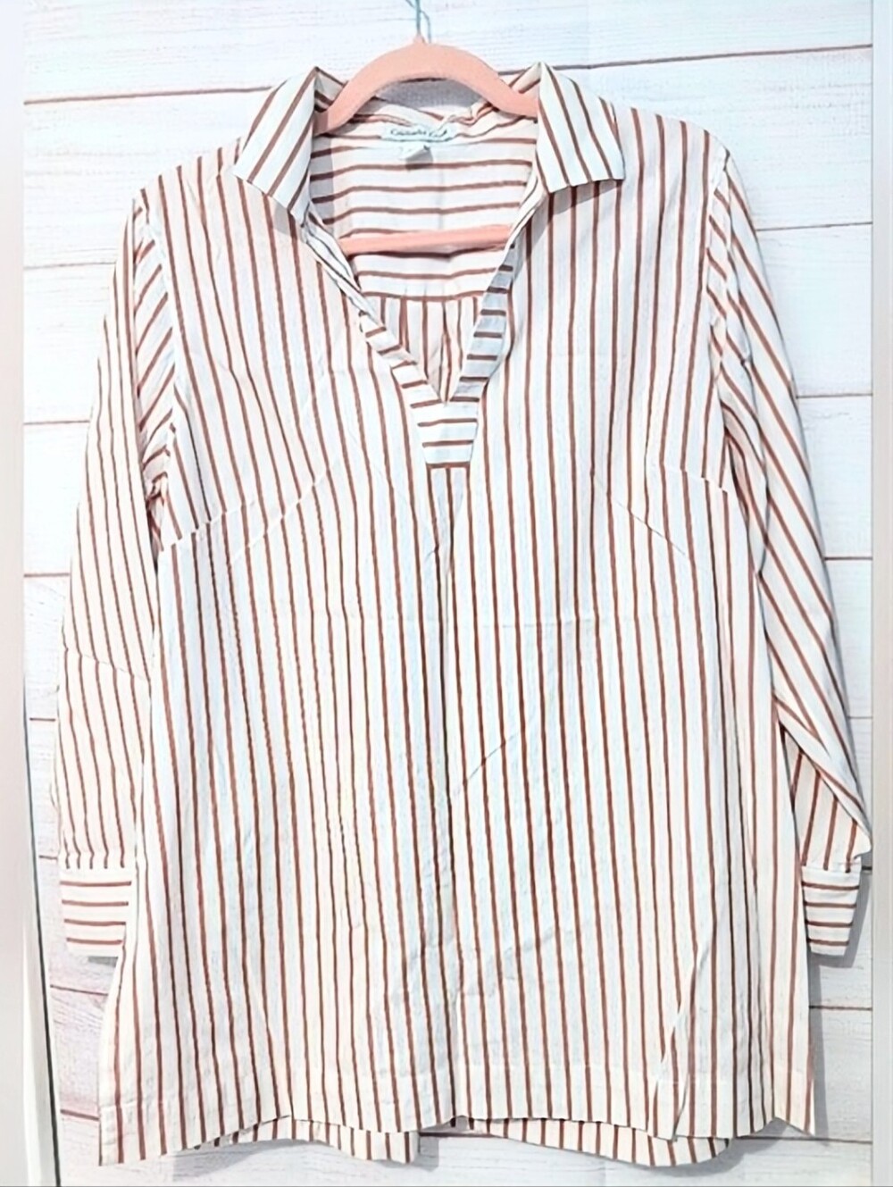 Nwot Coldwater CreekNo Iron White Top with Rust Stripes Size Large